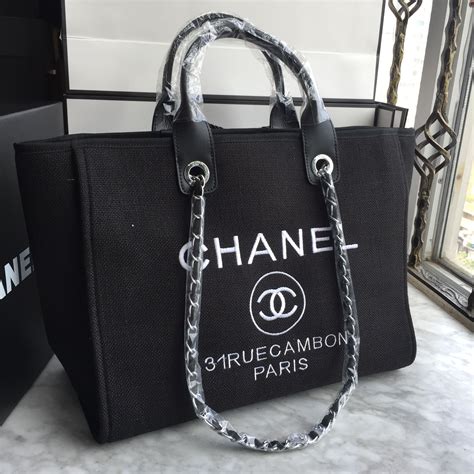 chanel canvas tote black|chanel shopping tote price.